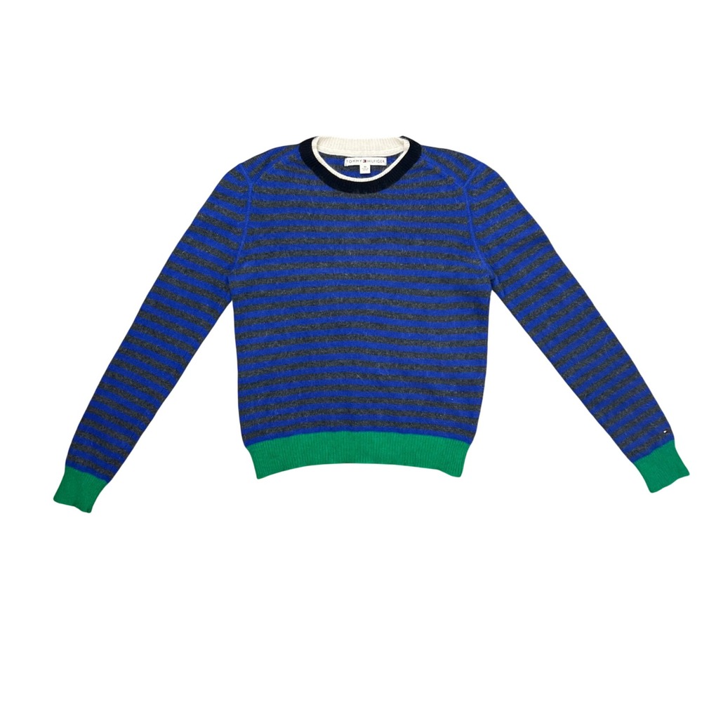 Tommy Hilfiger Womens‎ Striped Lambswool Angora Sweater Blue Grey Green Size M